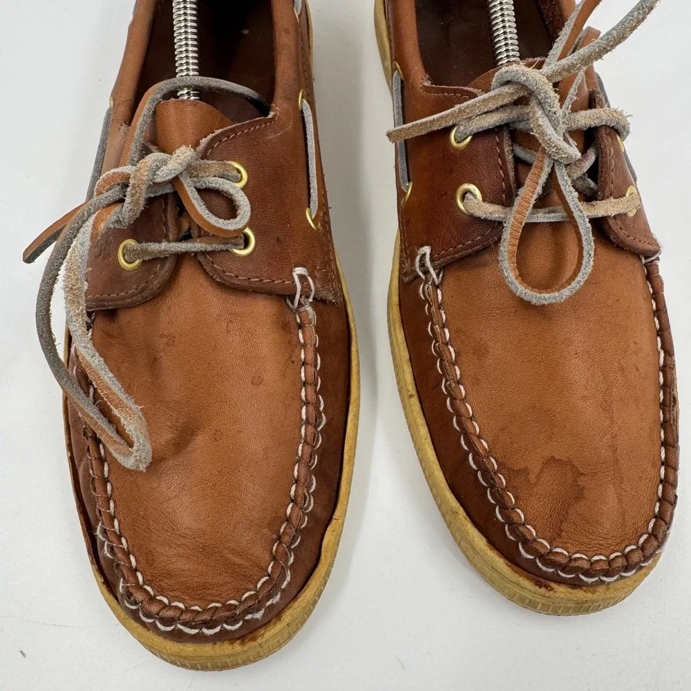 Vintage Coach Leather Boat Shoes Tan Brown Made in Italy‎ Deck Shoes Mens 8.5